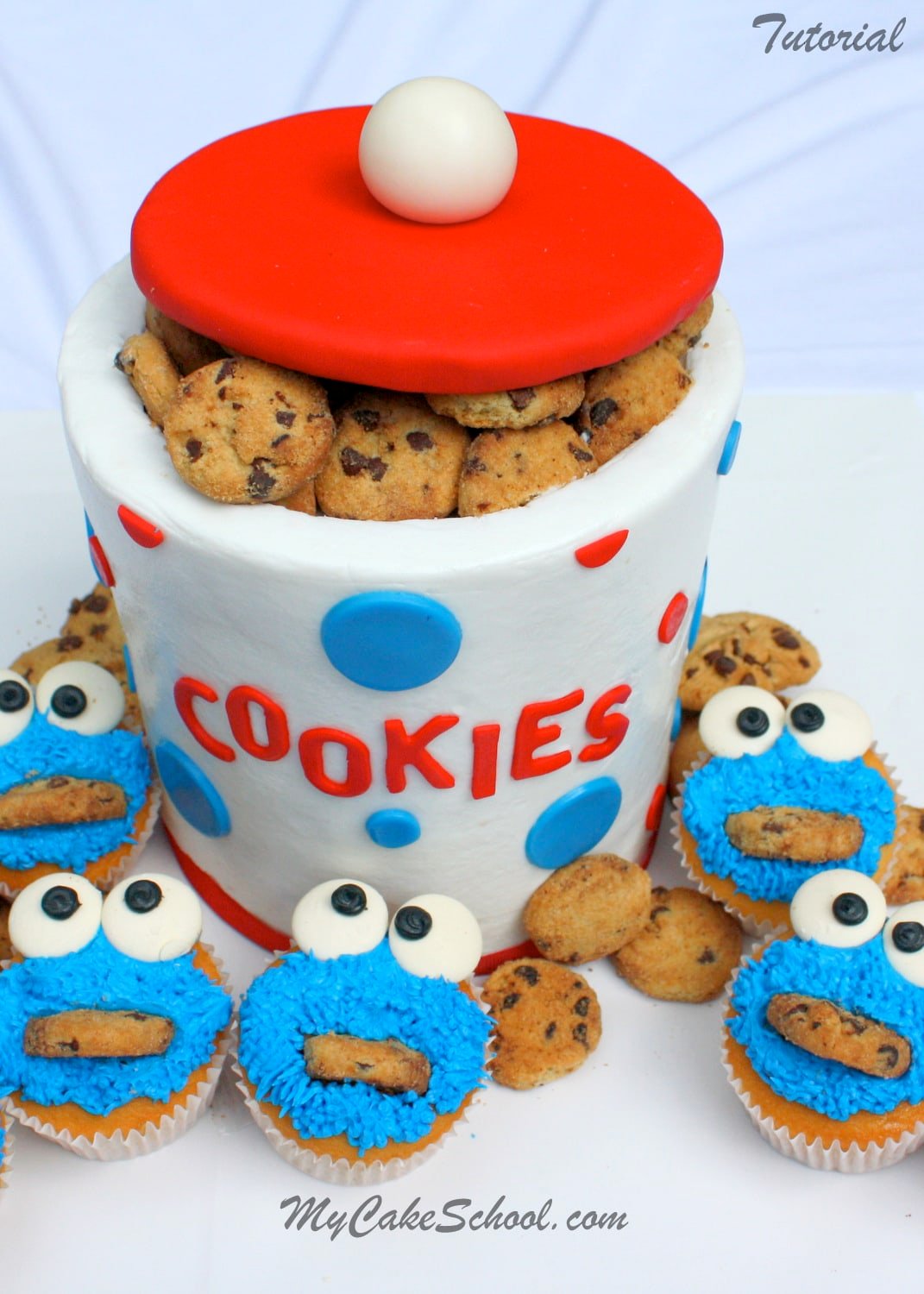 Cookie Jar Cake with Cookie Monster Cupcakes~ Blog Tutorial - My Cake School