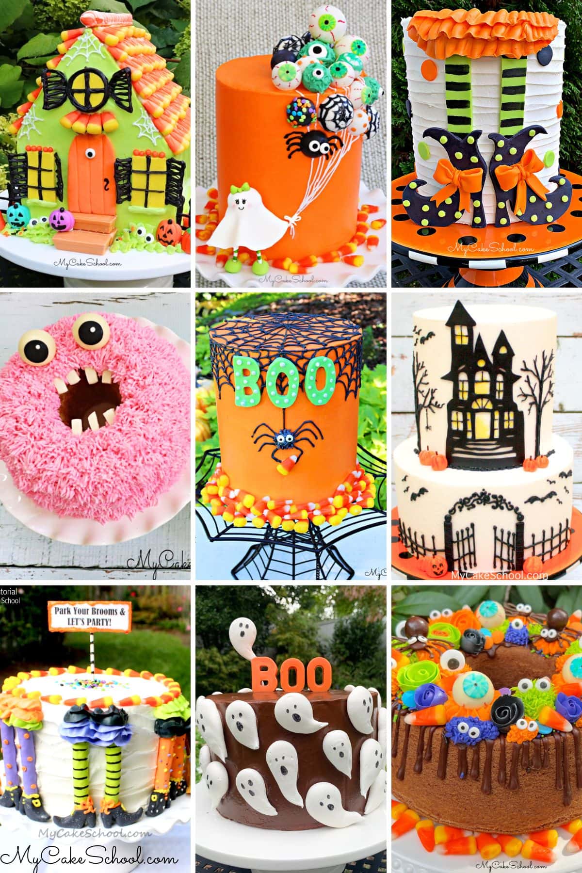 Photo grid of favorite halloween cakes.