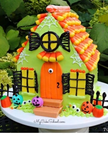 Haunted House Cake on Cake Pedestal.