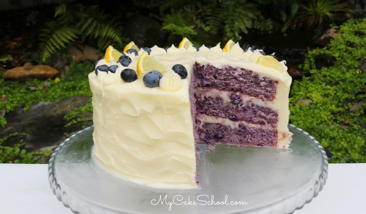 Blueberry Cake with Lemon Cream Cheese Frosting - My Cake School
