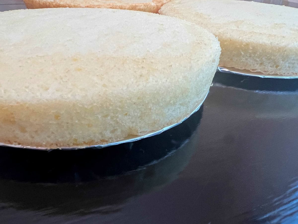 Three lemon mascarpone cake layers.