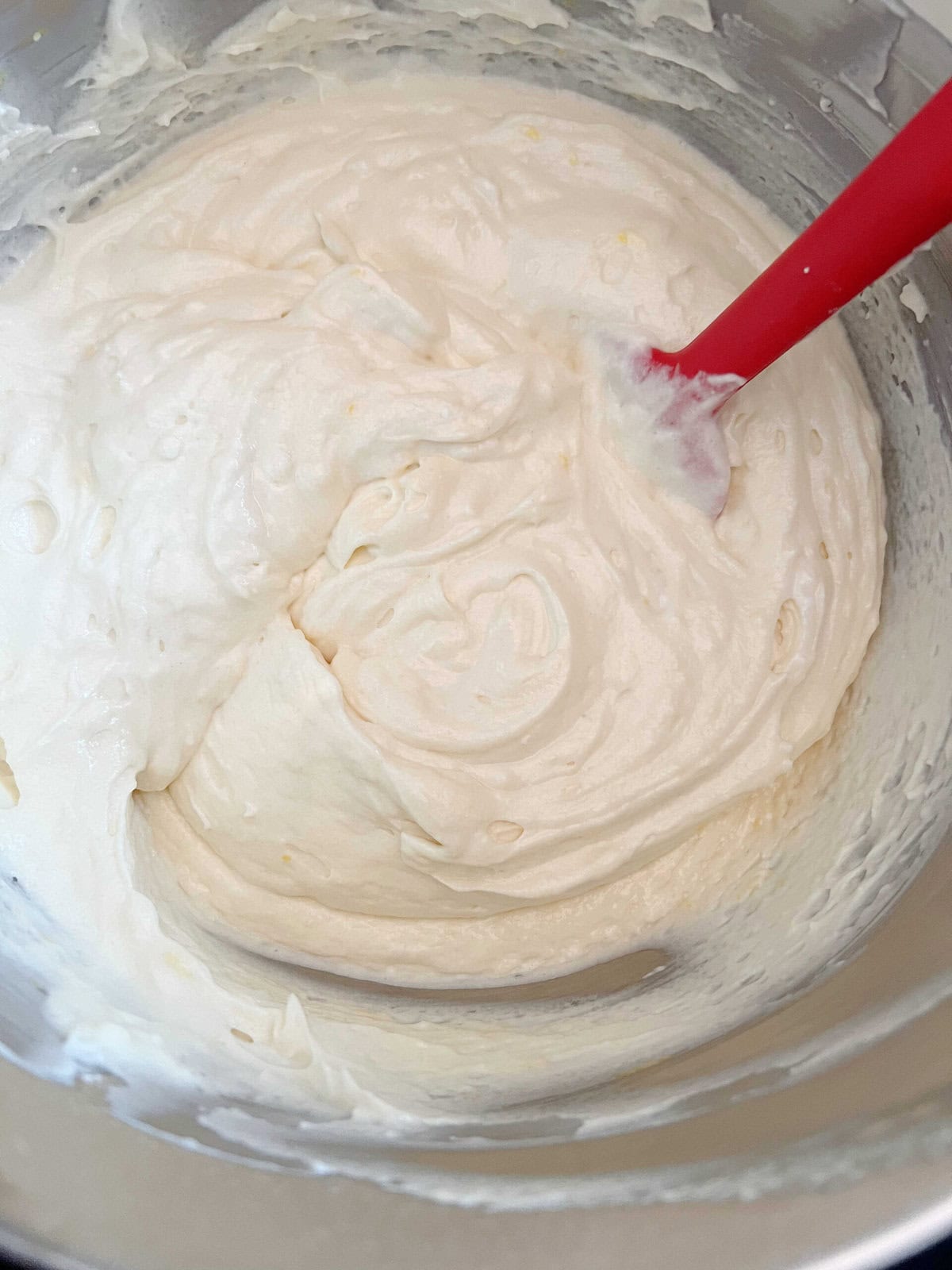 Lemon Cake Batter in a mixing bowl. 