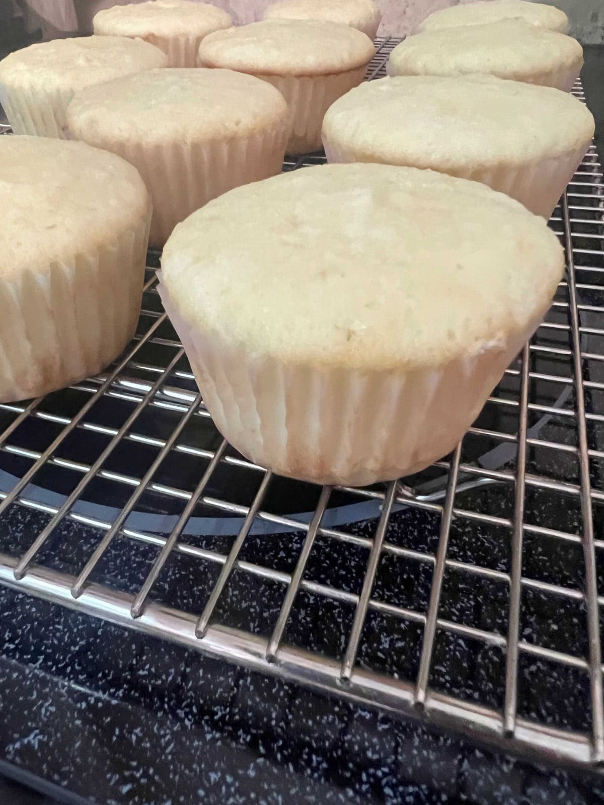 Coconut Cupcakes, cooling on a wire rack.