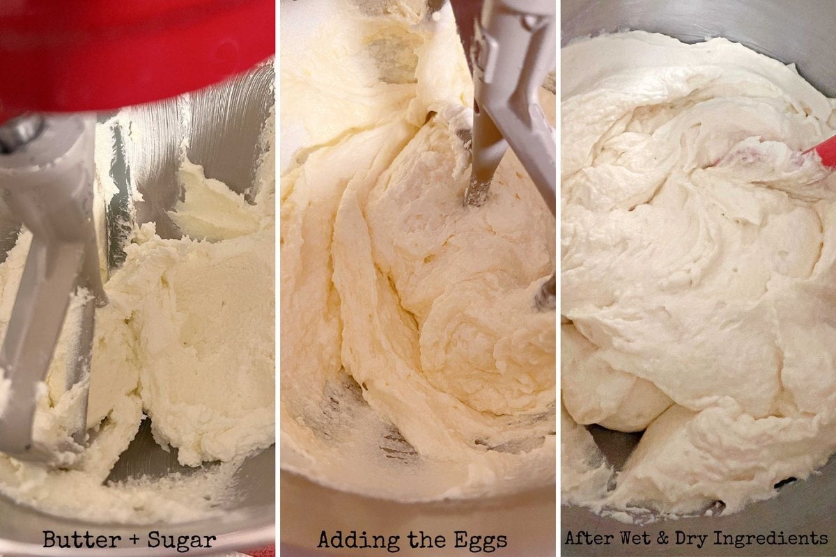 Photos of the Coconut Pound Cake Batter for our Blueberry Coconut Pound Cake.