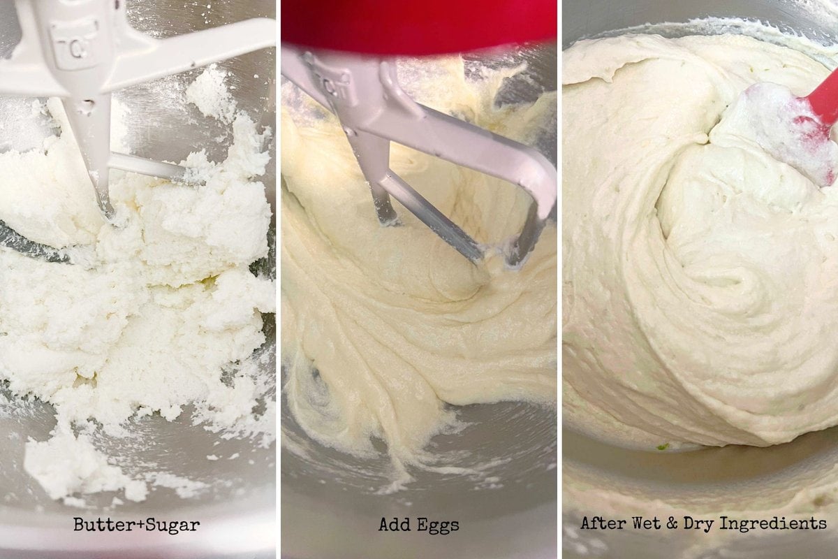 Photos of lime cupcake batter.