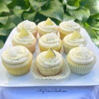 Lime cupcakes on a platter.