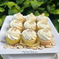 Platter of Almond Cupcakes.