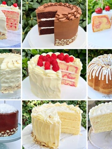 Photo grid of almond cake recipes.