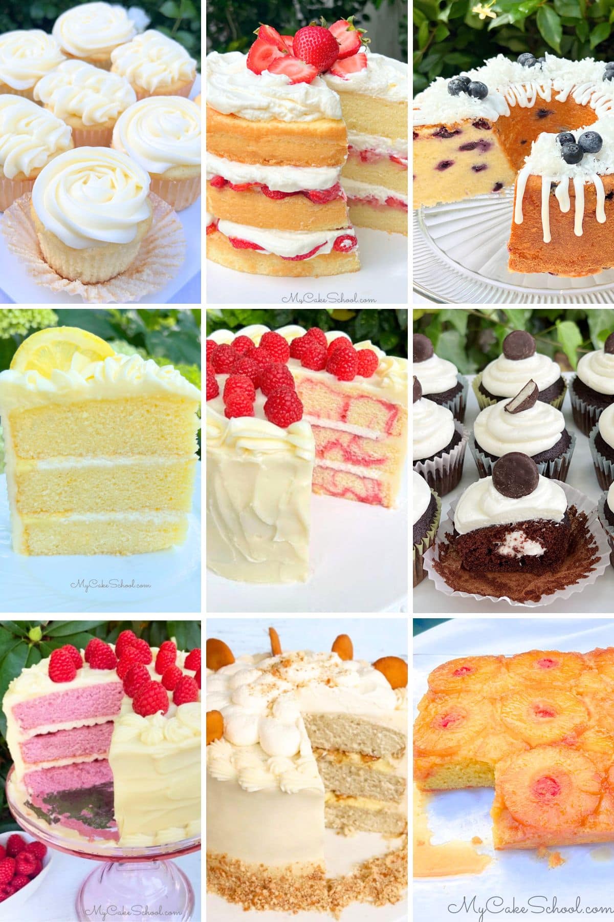 Photo grid of favorite Summer Cake Recipes.