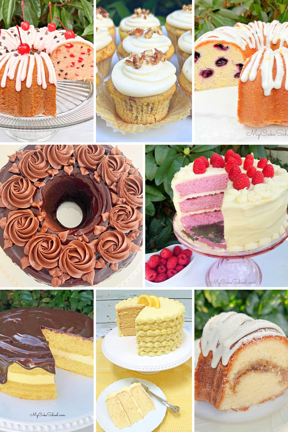 Photo grid of sour cream cakes.