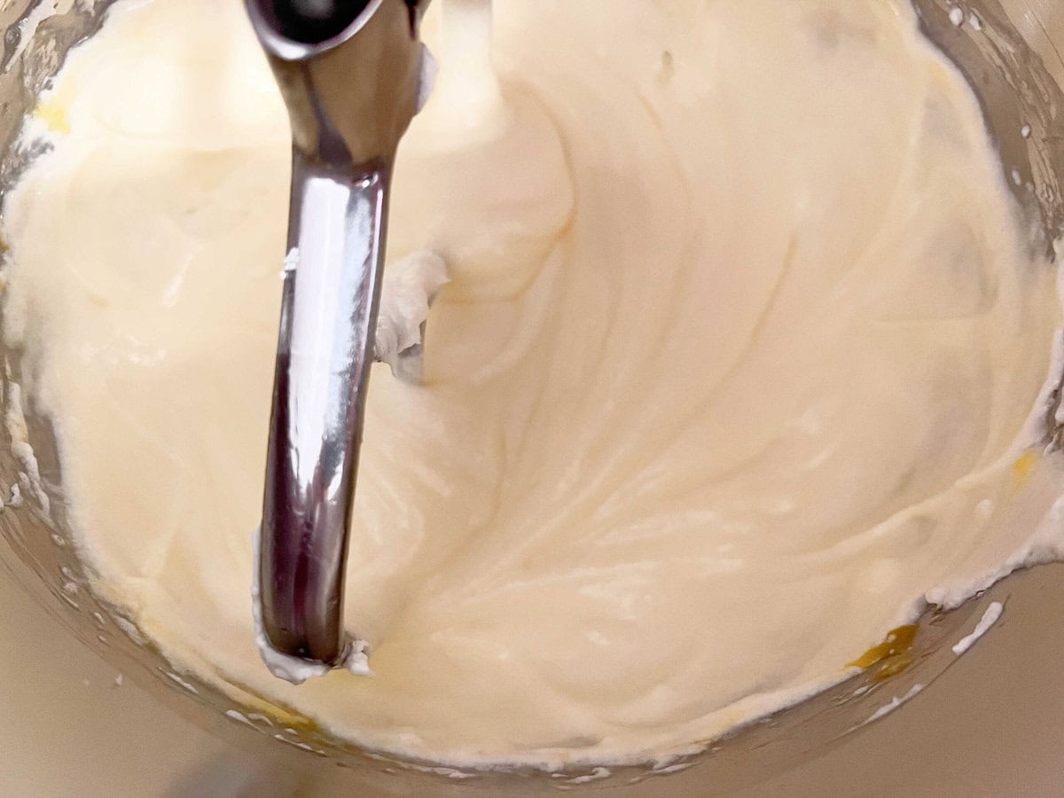 Mixing Lemonade Cake Batter in bowl.