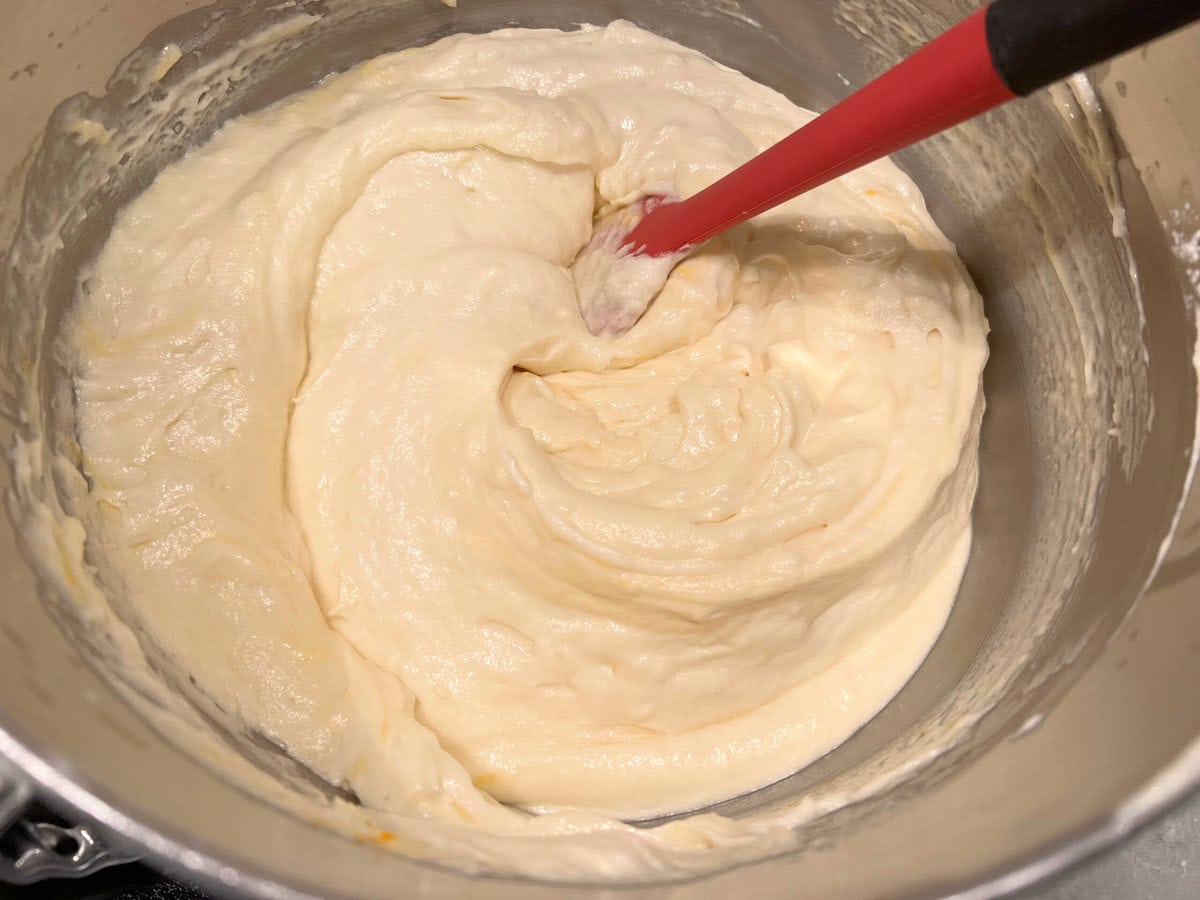 Lemonade Layer Cake Batter in mixing bowl.