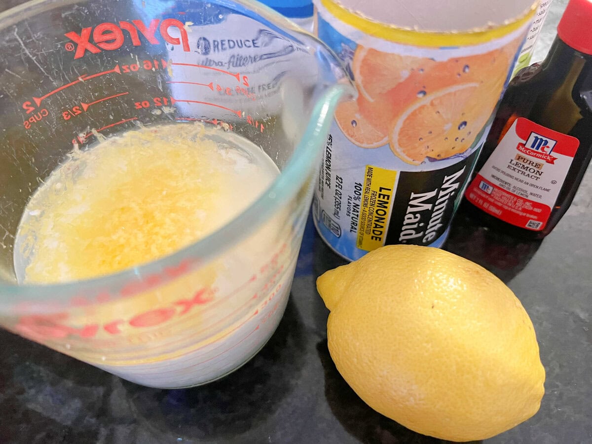 Wet ingredients for Lemonade Cake.