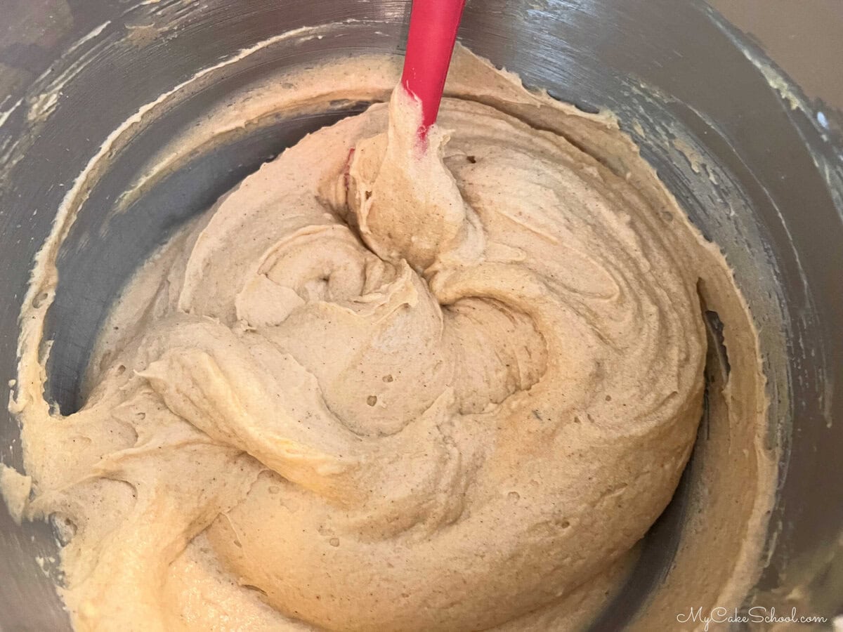 Sweet Potato Pound Cake Batter in Mixing Bowl.