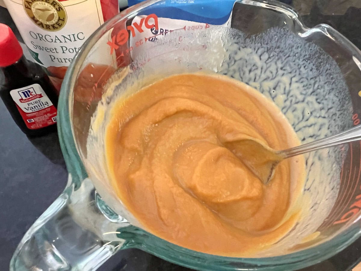 Wet Ingredients for Sweet Potato Pound Cake.