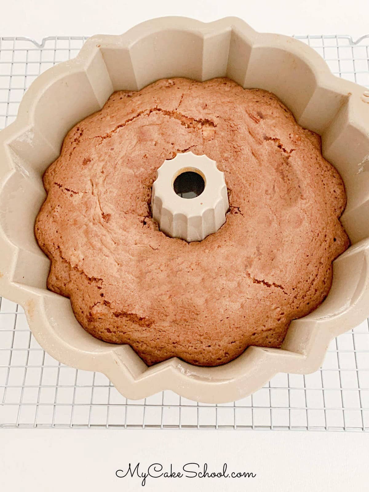 Apple Dapple Cake, cooling on a wire rack.