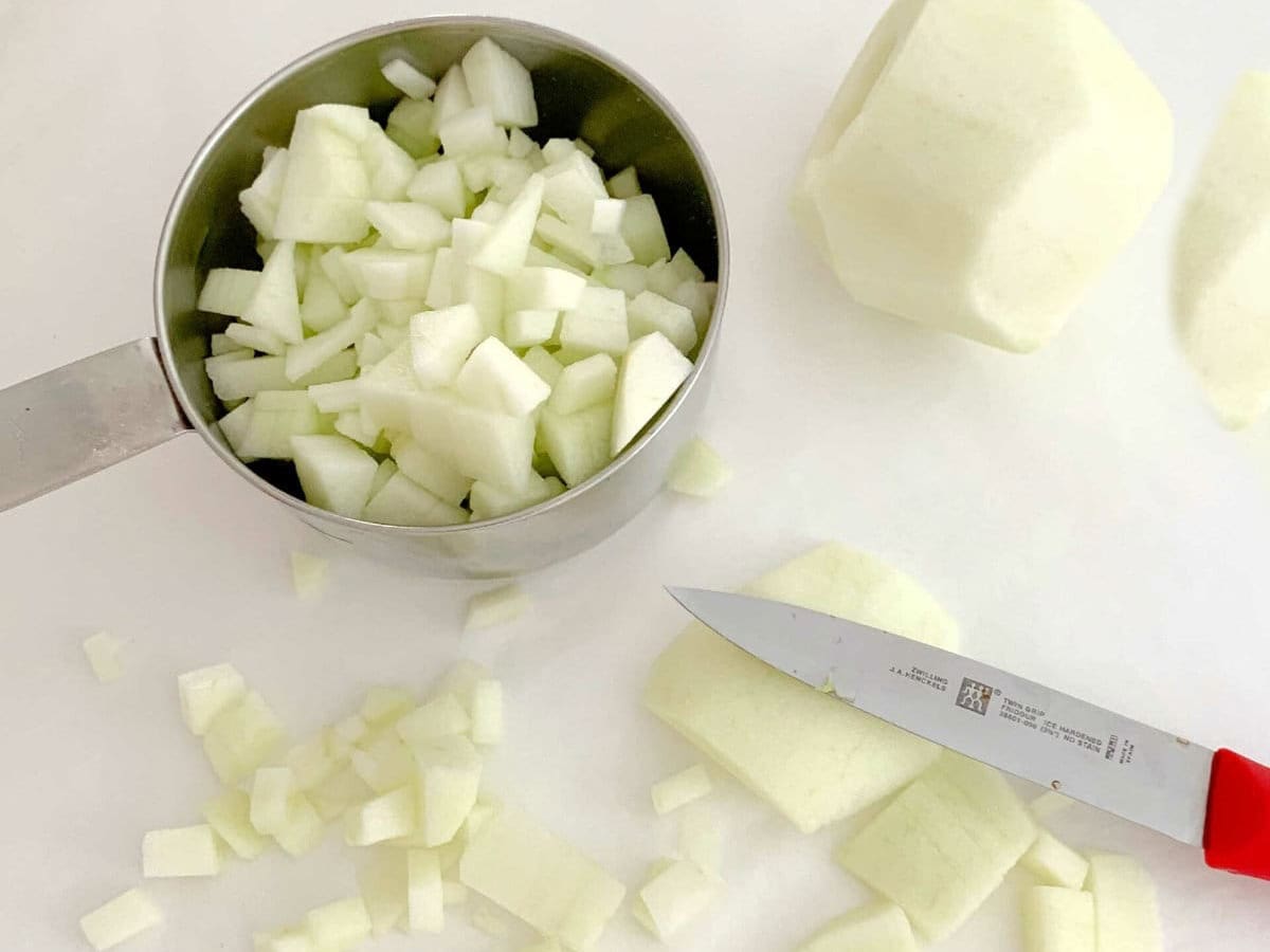 Sliced apples for Apple Dapple Cake.