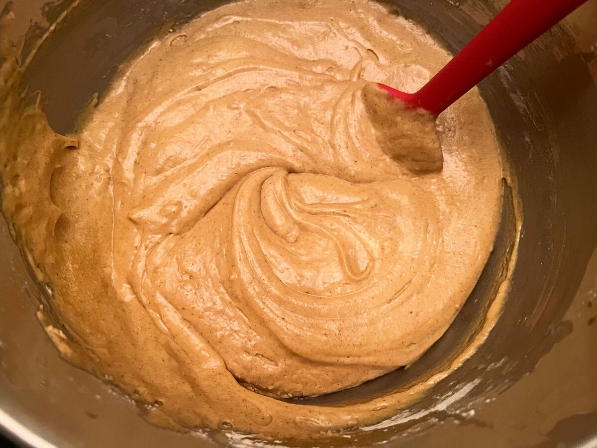 Batter for Gingerbread Cupcakes in mixing bowl.