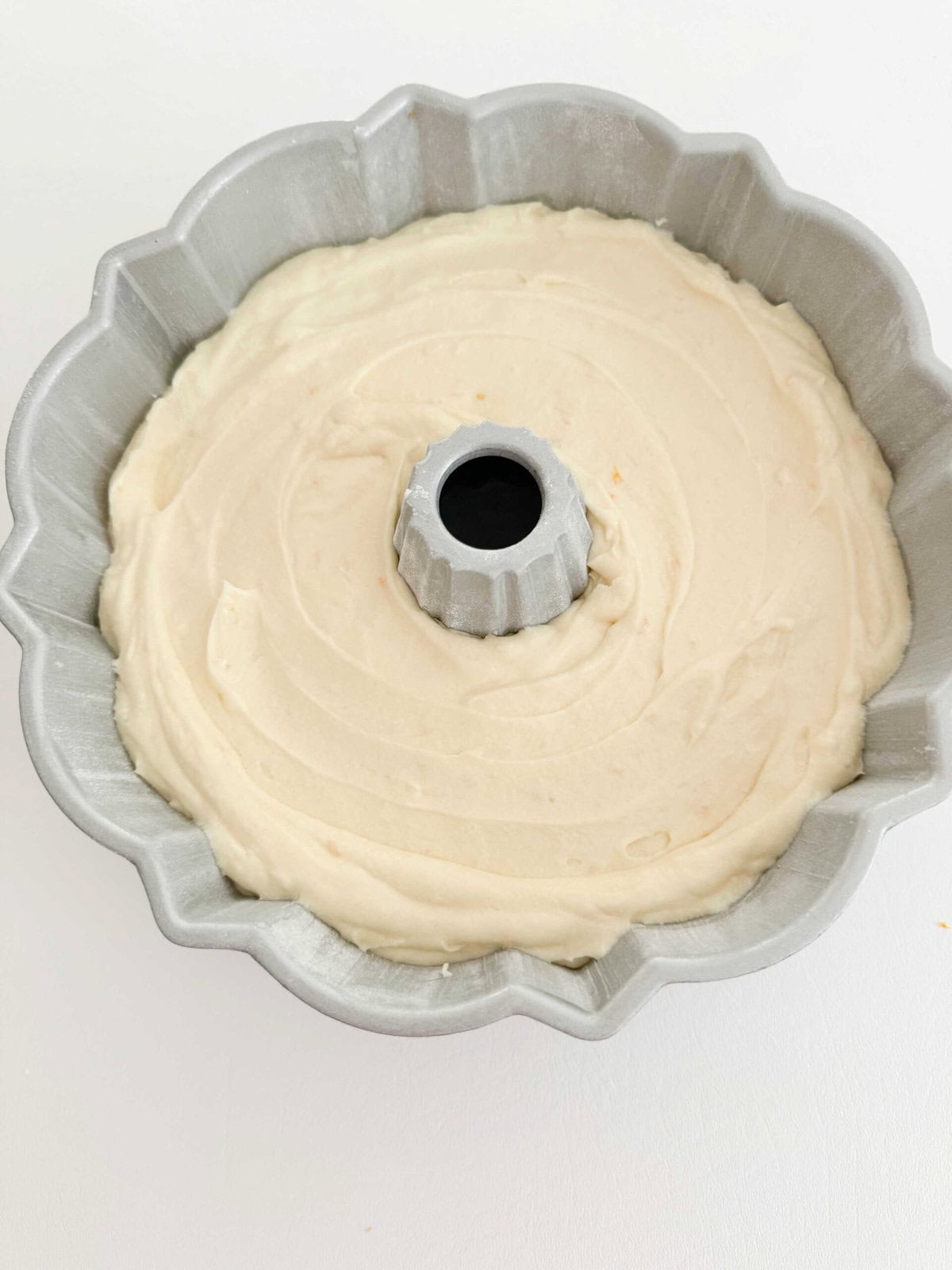 Orange Coconut Pound Cake Batter in pan.