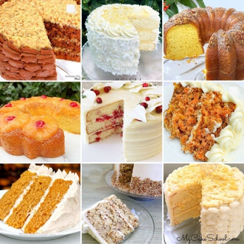 Classic Thanksgiving Cake Recipes photo grid.