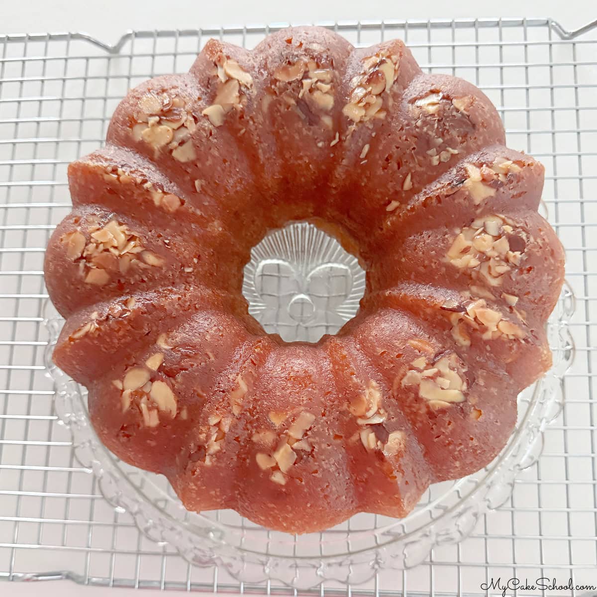 Freshly Baked Almond Rum Cake, just after turning out the pan.