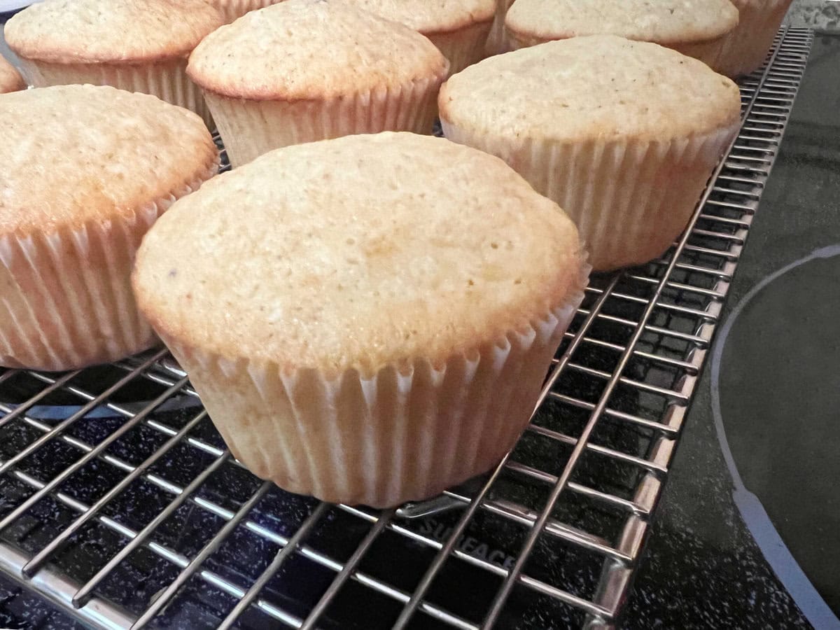 Eggnog Cupcakes, cooling on a wire rack.