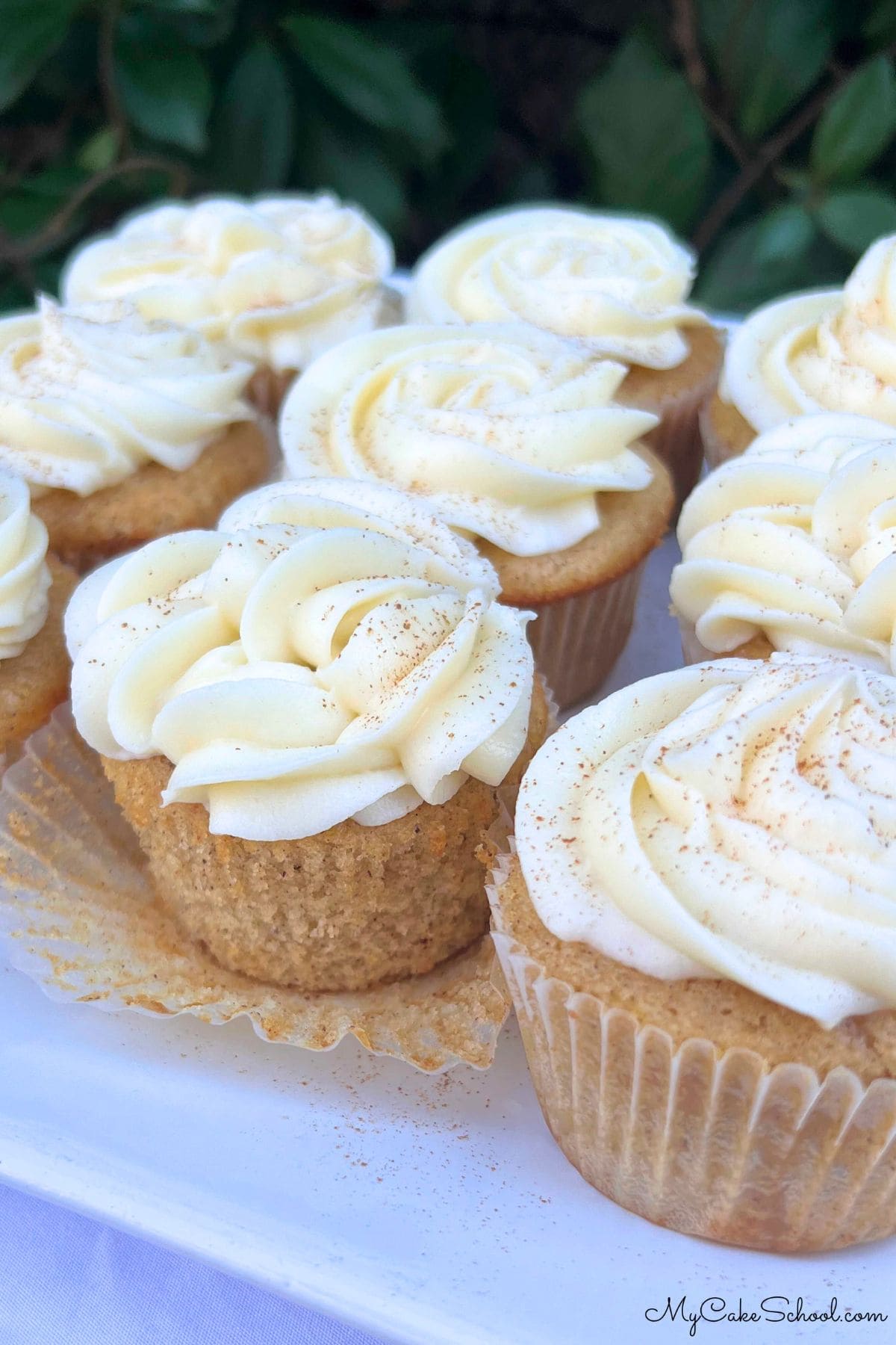 Eggnog Cupcakes on a platter.