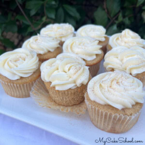 Eggnog Cupcakes on a platter.