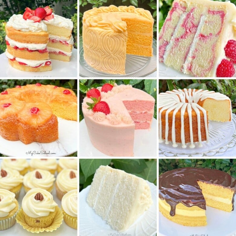 Photo grid of favorite cake recipes from 2024.