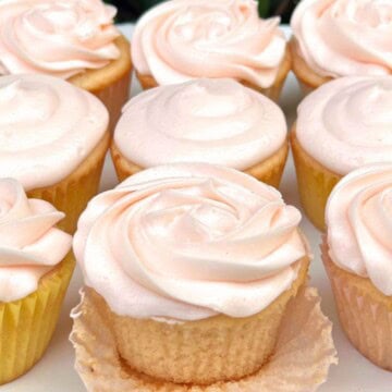 Pink Champagne Cupcakes on a platter.