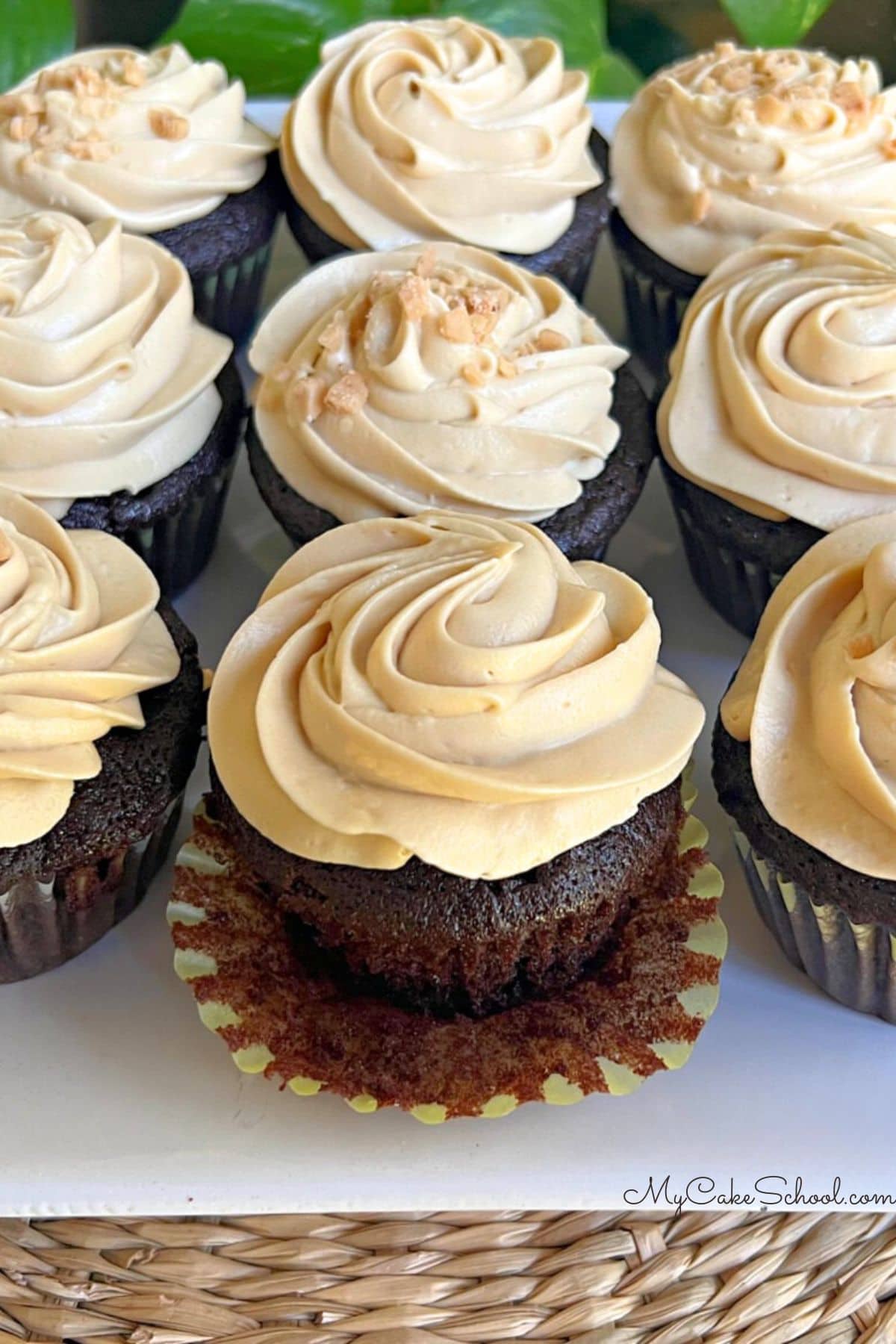 Mocha Cupcakes on a cake platter.