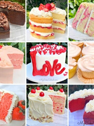 Photo Grid of Favorite Valentine's Day Cakes.