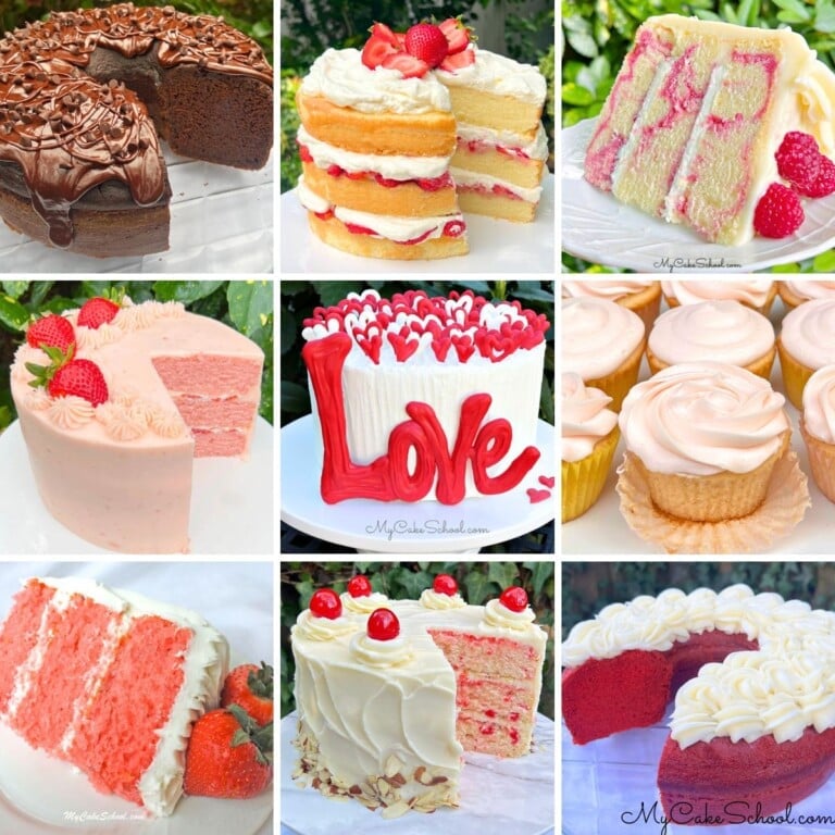 Photo Grid of Favorite Valentine's Day Cakes.