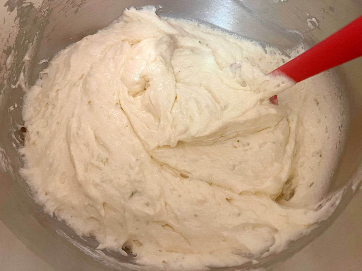 Batter for Key Lime Cake in a mixing bowl.