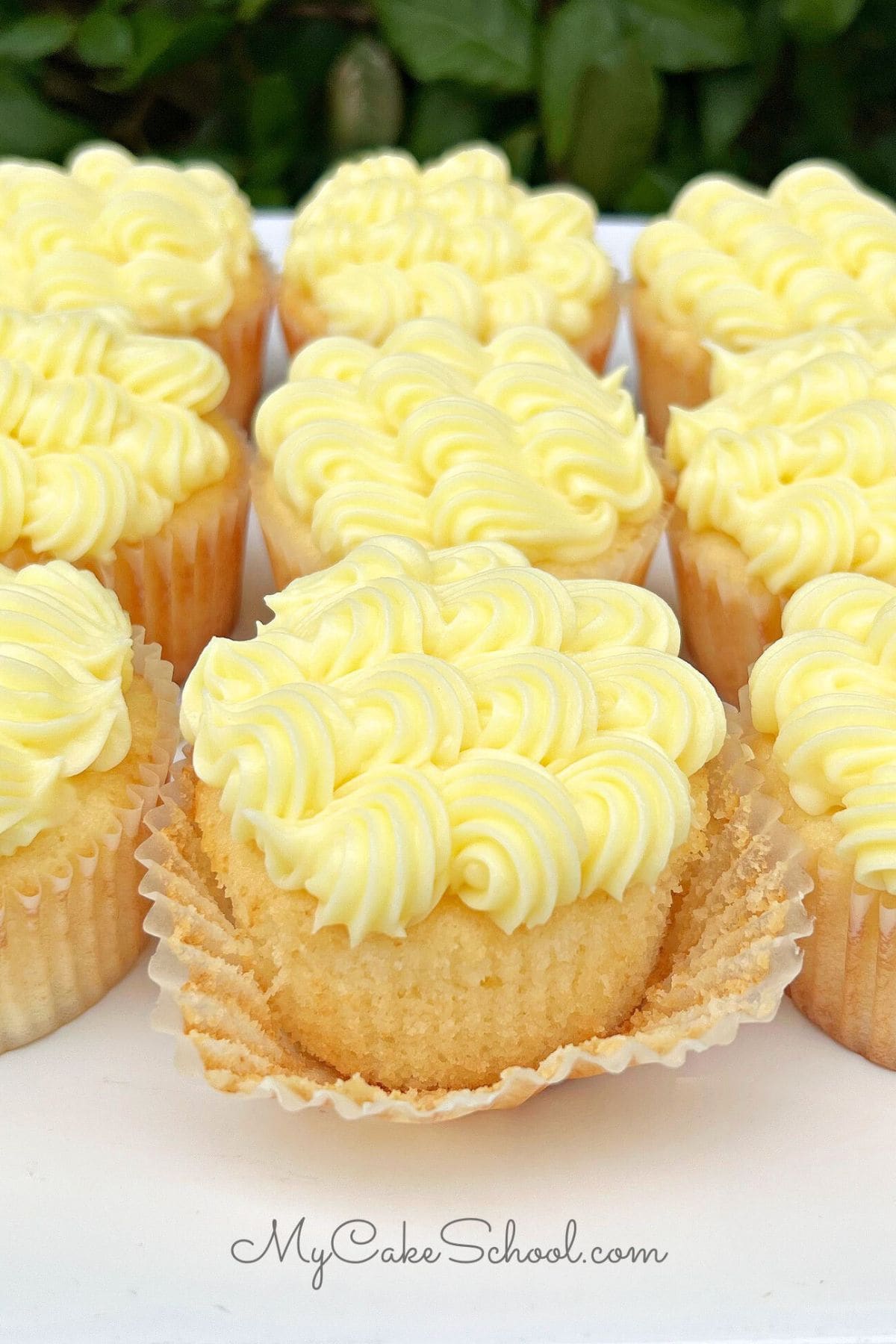 Lemonade Cupcakes on a platter.