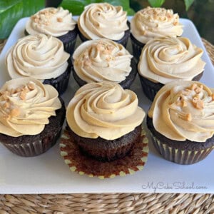 Mocha Cupcakes on a cake platter.