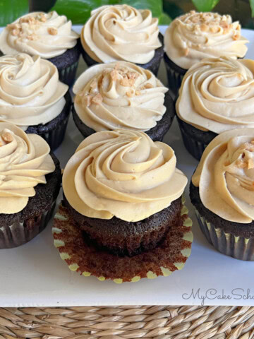 Mocha Cupcakes on a cake platter.