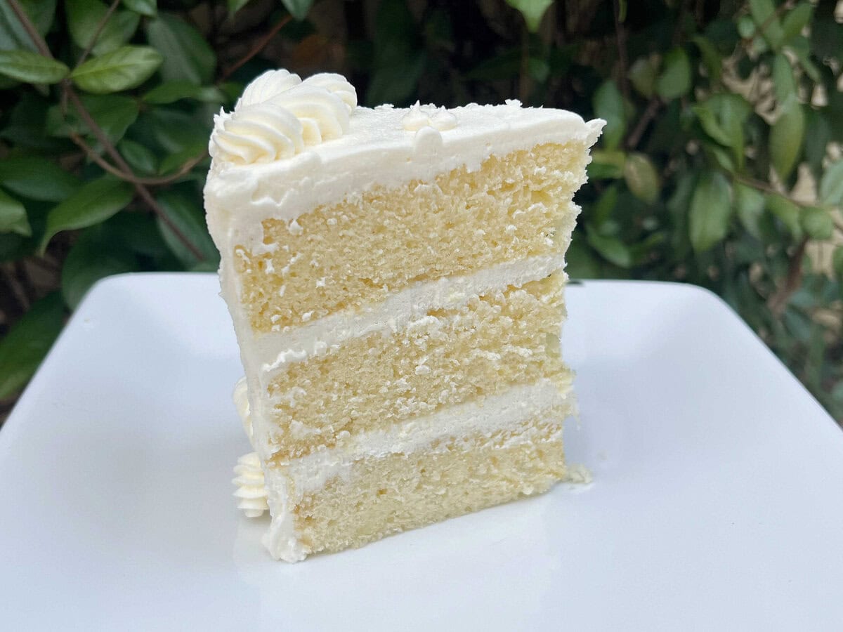 Slice of Champagne Velvet Cake.